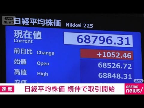【速報】日経平均株価　続伸で取引開始　原油先物価格の落ち着きをうけ(2026年7月10日)